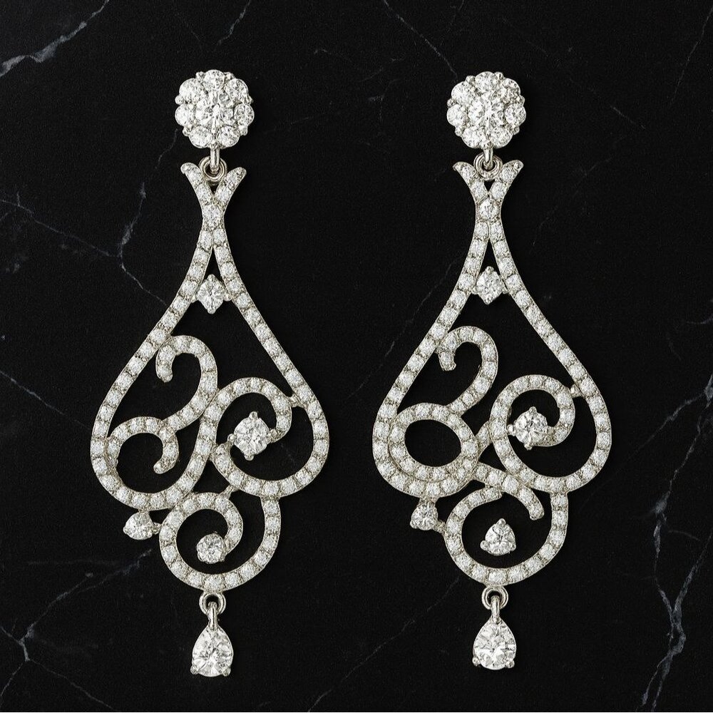 Vtg Eisenberg Ice Sparkling Filigree Rhinestone Statement Dangle Earrings NOS